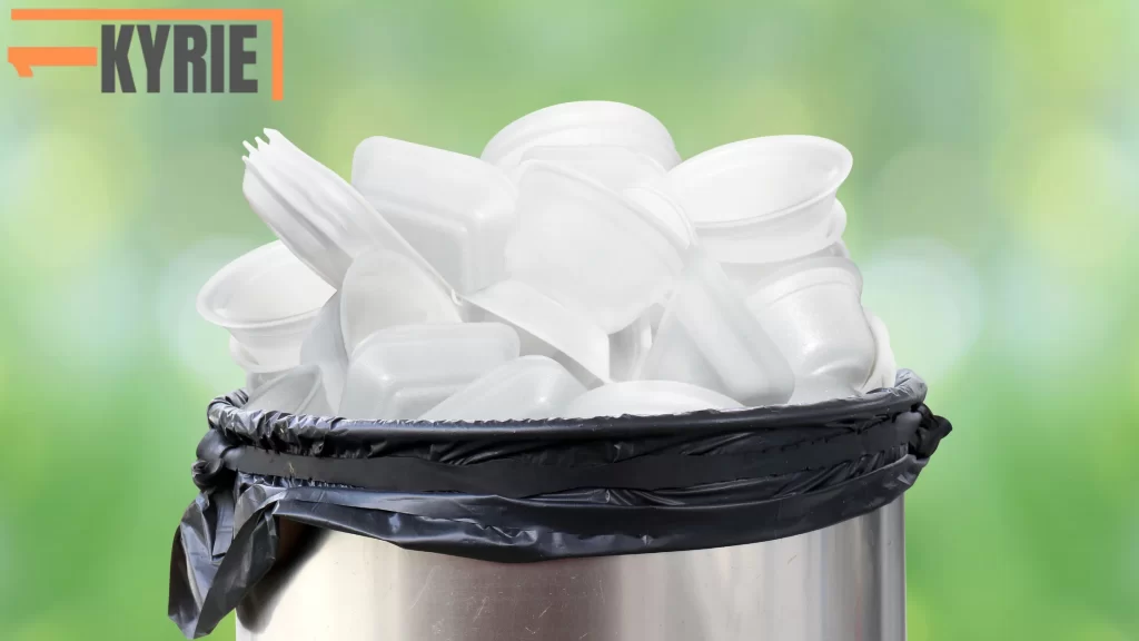 A trash bin overflowing with Styrofoam containers, raising the question: **Can you recycle Styrofoam?** Unfortunately, it's rarely accepted due to recycling challenges.