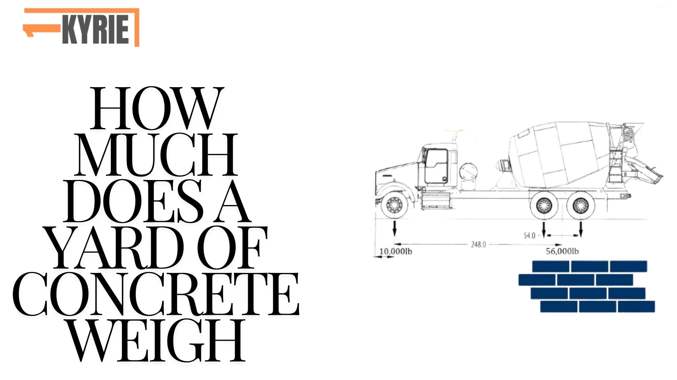 Illustration of concrete truck with weight details for one yard of concrete.