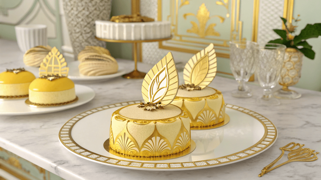 Gatsby-inspired lemon cakes, elegant dessert.