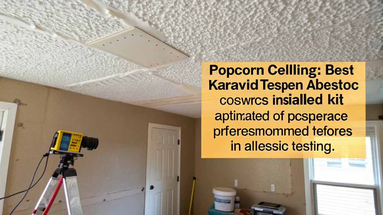 Popcorn ceiling with inspection camera setup highlighting asbestos health risks.